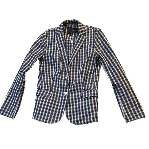 Banana‎ Republic Womens Size Small Blue Plaid Shirt Blazer Jacket Preppy Office - Picture 1 of 9